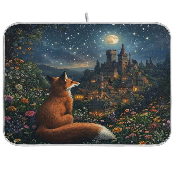 WOBOGO Red Fox Journey Kitchen Drying Mat Heat Resistant Drainage with Non-Slip Rubber Backing Hides Stains Super Absorbent Easy to Clean 16×18in