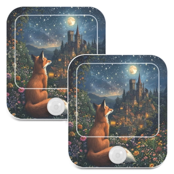 WOBOGO Red Fox Journey Night Light Lamp with Smart Sensor Dusk to Dawn Sensor 0.6W Plug-in 2-Pack