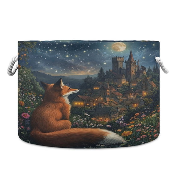 WOBOGO Red Fox Journey Toy Storage Basket 2014in Canvas Laundry Hamper for Living Room Kids Room Bathroom Organizer