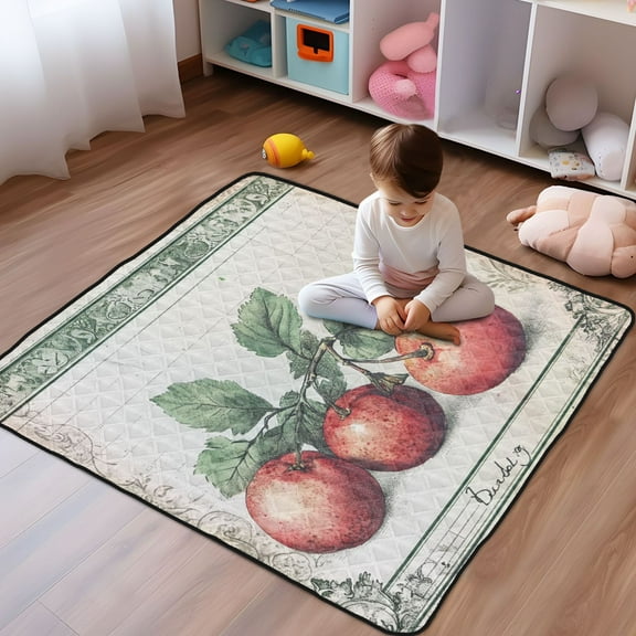 WOBOGO Red Fruit Picture Baby Playmats Extra Large Waterproof Rollable Activity Pads for Toddlers 5050inch