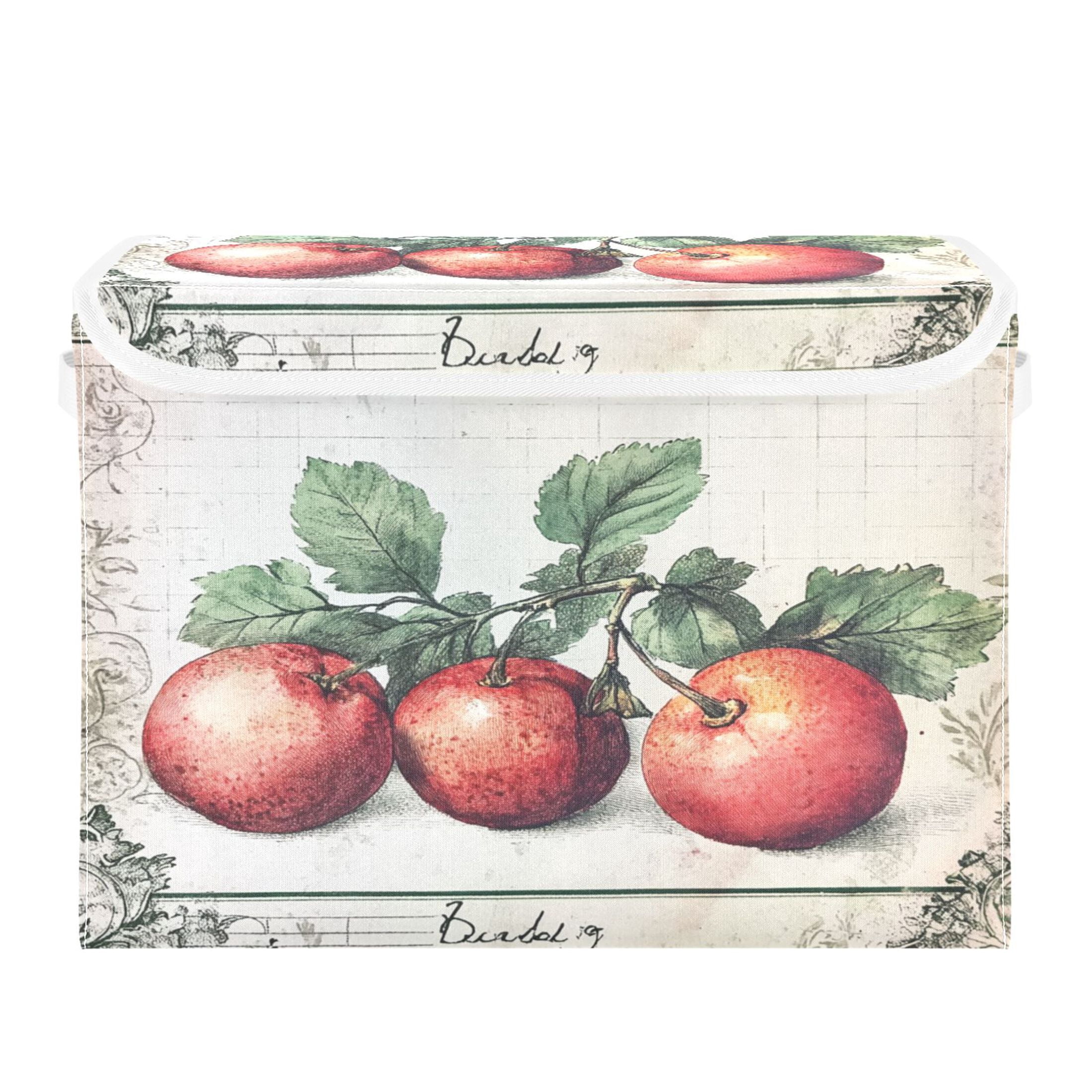 WOBOGO Red Fruit Picture Large Collapsible Storage Box Flip Lid Fabric Decorative Organizer Container Basket with Handles 16.5×12.6×11.8in