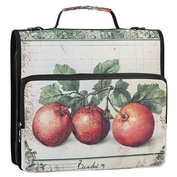 WOBOGO Red Fruit Picture Ring Binder Bag 1.5in Folder Organizer with Shoulder Strap for 13Inch Laptop and 500 Sheets of Paper
