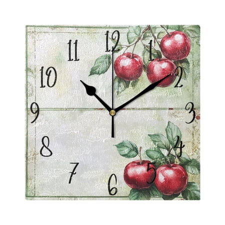 WOBOGO Red Fruit Wall Clock 7.78 Inch Battery Operated Silent Unit Square Rustic Vintage Style for Home Bedroom Office Black Pointer