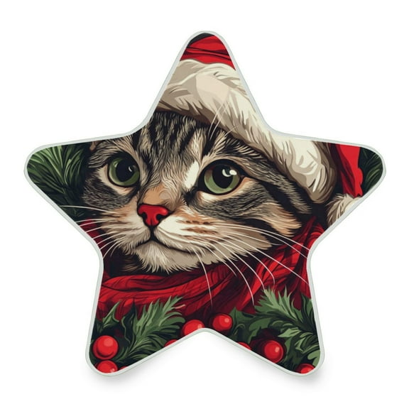WOBOGO Red Hat Christmas Cat LED Star Night Light 0.2 Watt Wall Plug Dusk to Dawn Auto Switch Adjustable Brightness Soft White Light