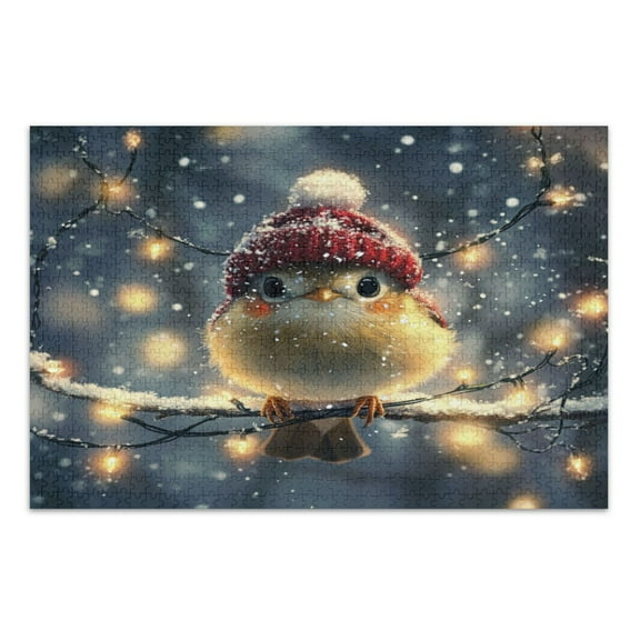 WOBOGO Red Hat Little Bird Jigsaw Puzzle Challenge 500 Piece Jigsaw Suitable for Game Night Finished Size 20.5 x 14.9in