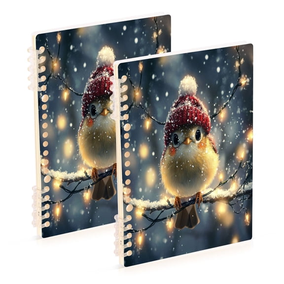 WOBOGO Red Hat Little Bird Notebook College Horizontal Grid Paper Ink Spill Resistant Water Resistant Cover 8.3x5.7x0.4in