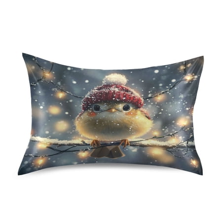 WOBOGO Red Hat Little Bird Satin Pillowcase Soft Smooth Envelope Design Comfortable Bedding Essentials 20×26in