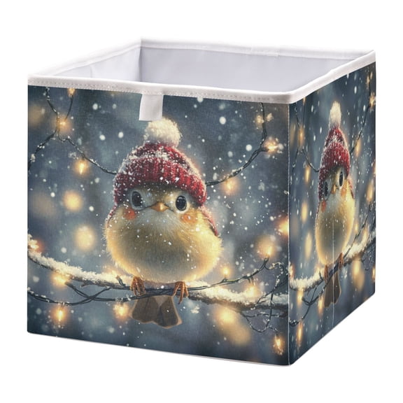 WOBOGO Red Hat Little Bird Storage Basket Foldable Easy to Clean Durable with Hollow Support Plate with Handle 15.75×10.63×6.96 in