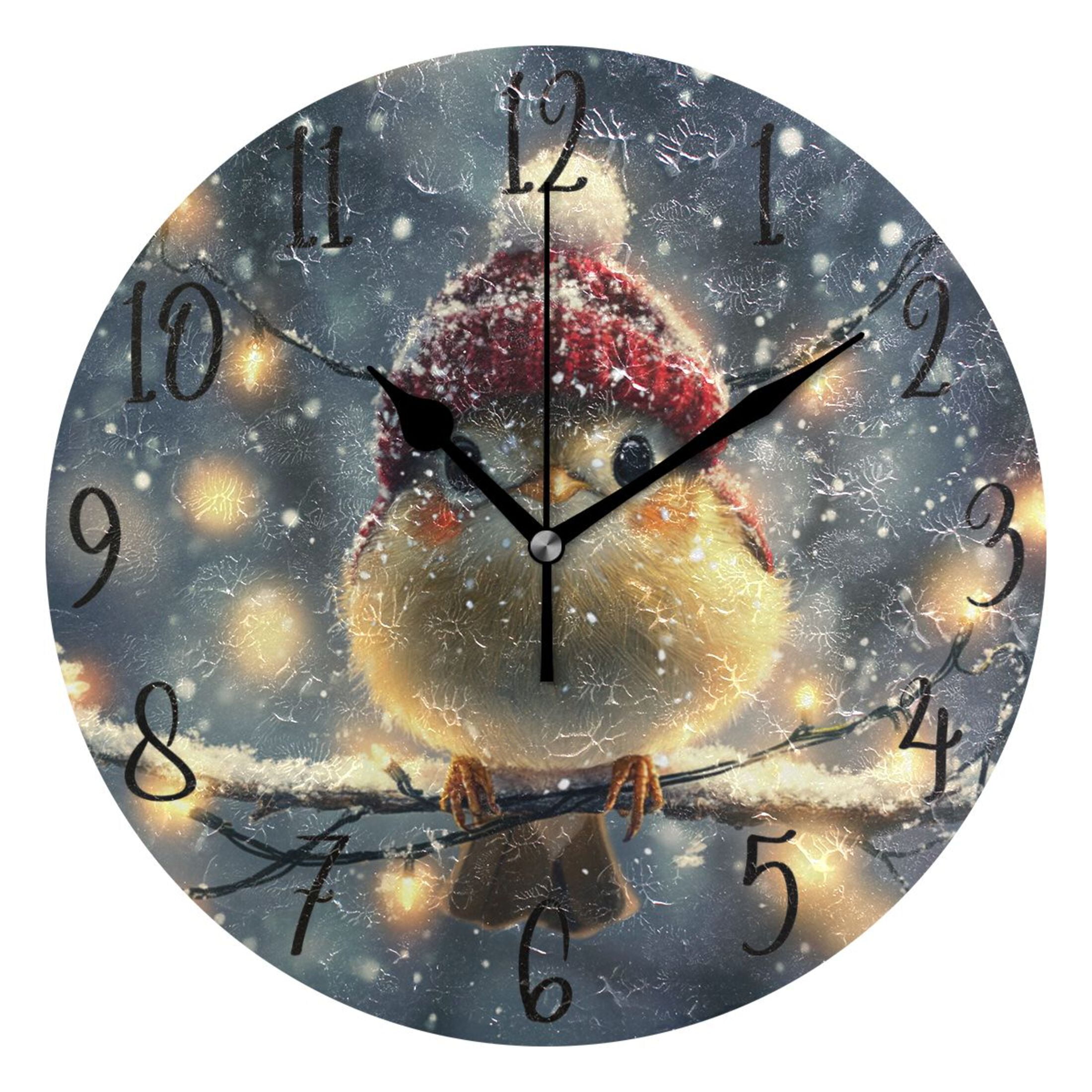 WOBOGO Red Hat Little Bird Wall Clock 10in Silent Mechanism Battery ...