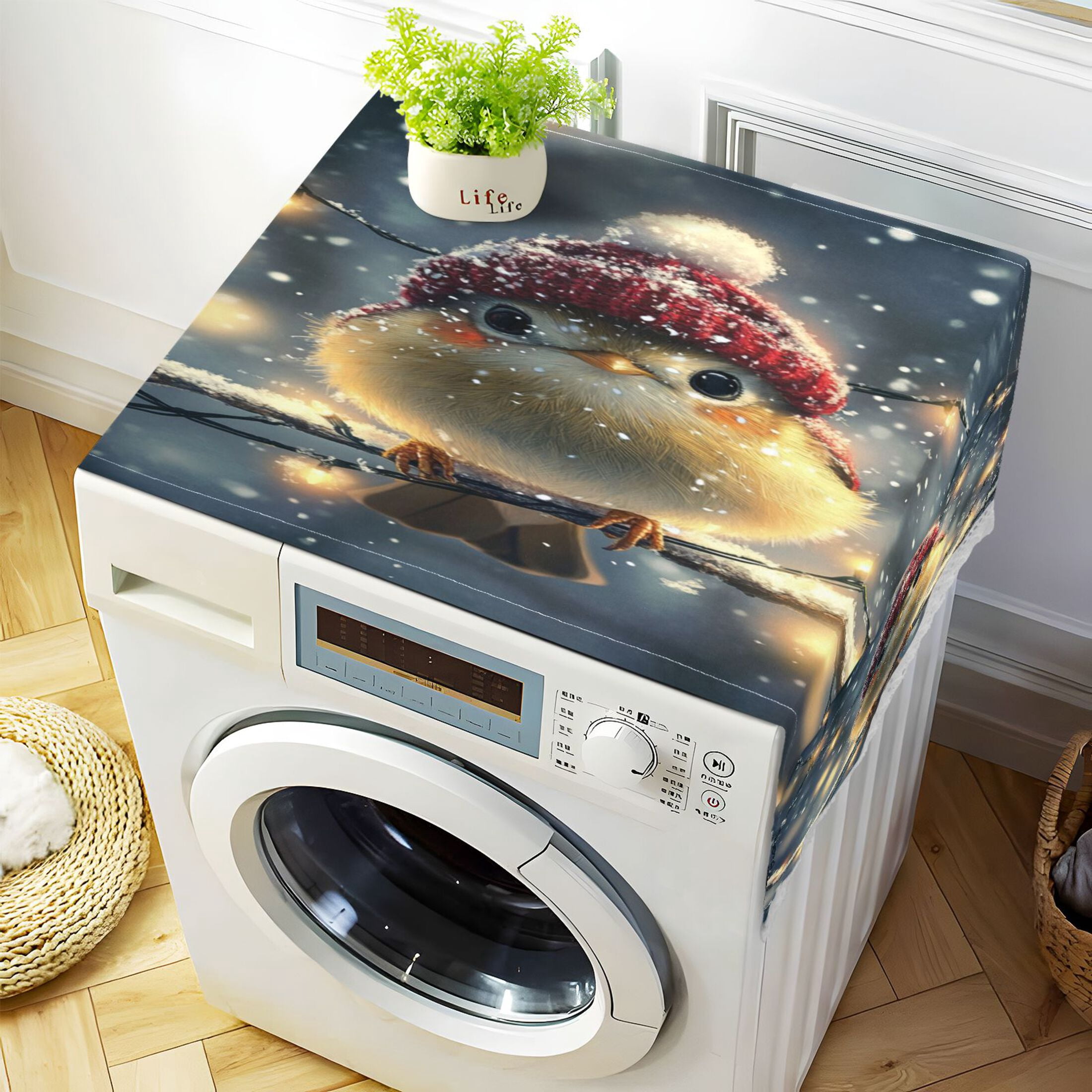 WOBOGO Red Hat Little Bird Washing Machine Cloth Dryer Refrigerator Top Cover Protective Non-Slip Mat For Kitchen Laundry