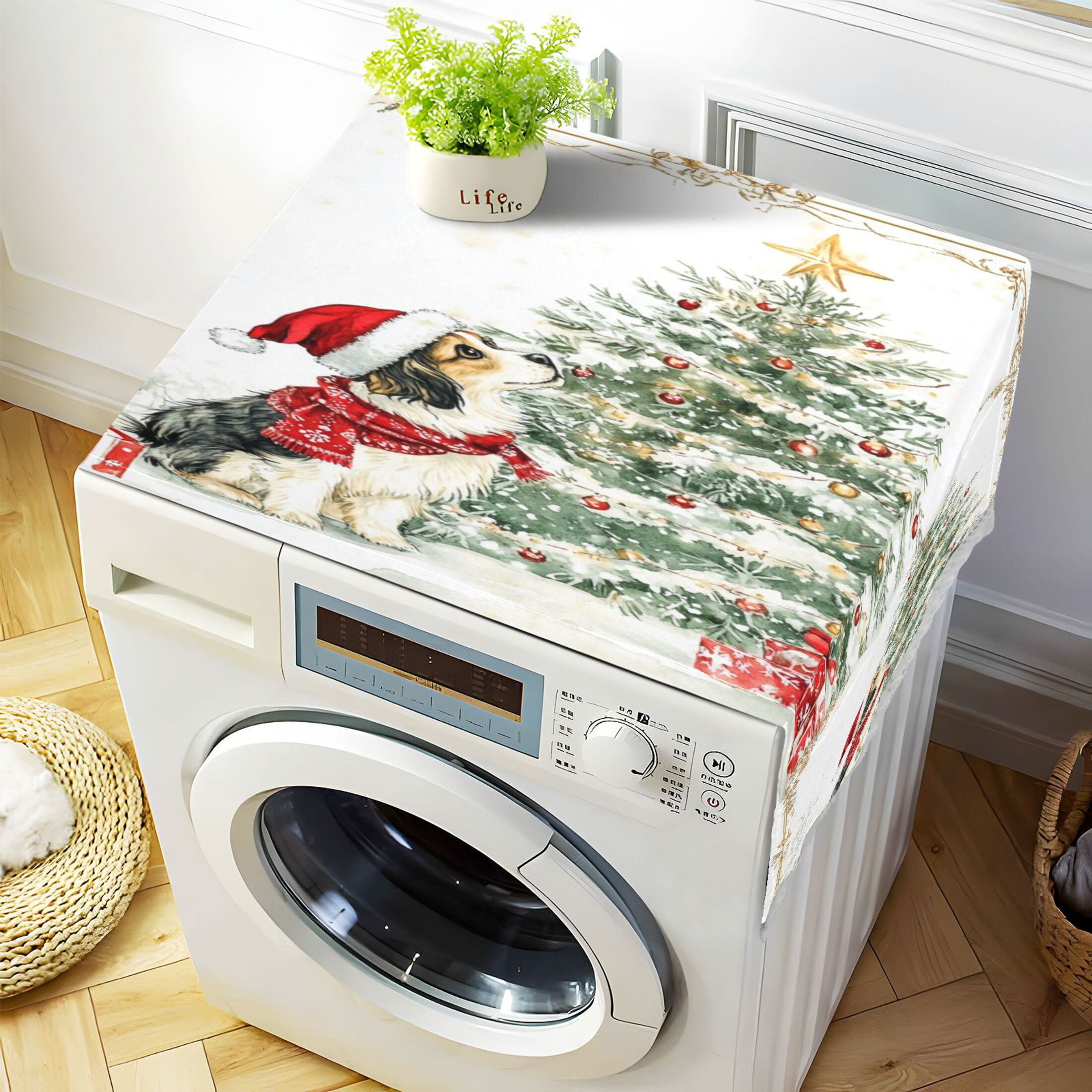 WOBOGO Red Hat Puppy Washing Machine Cloth Dryer Refrigerator Top Cover Protective Non-Slip Mat For Kitchen Laundry