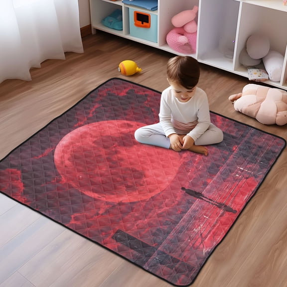 WOBOGO Red Moon Baby Playmats Extra Large Waterproof Rollable Activity Pads for Toddlers 5050inch