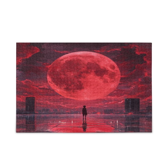 WOBOGO Red Moon Puzzle Challenge 1000 Piece Jigsaw Suitable for Game Night Finished Size 29.5 x 19.7in