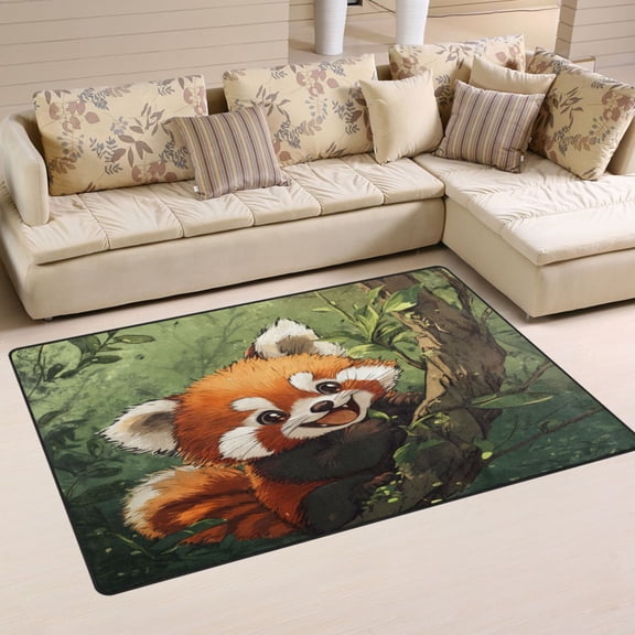 WOBOGO Red Panda Carpet Non-Slip Rugs Soft Doormat 60×39in Living Dining Room Bedroom Decorative