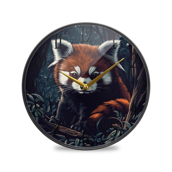 WOBOGO Red Panda in The Night Acrylic Wall Clock Battery Operated 9.5in Silent No Tick Bedroom Living Room Office Classroom Decoration