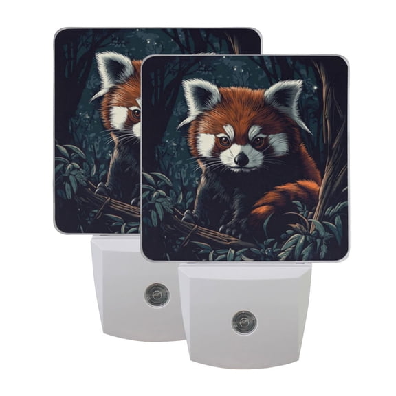 WOBOGO Red Panda in The Night LED Night Light 2 Pcs Set 0.5 Watt Wall Plug in Dusk to Dawn Automatic Switch Soft White Light