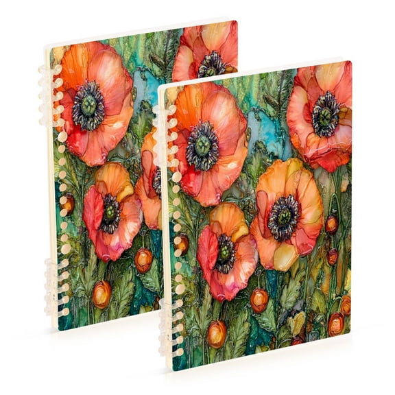 WOBOGO Red Poppies Notebook College Horizontal Grid Paper Ink Spill Resistant Water Resistant Cover 8.3x5.7x0.4in
