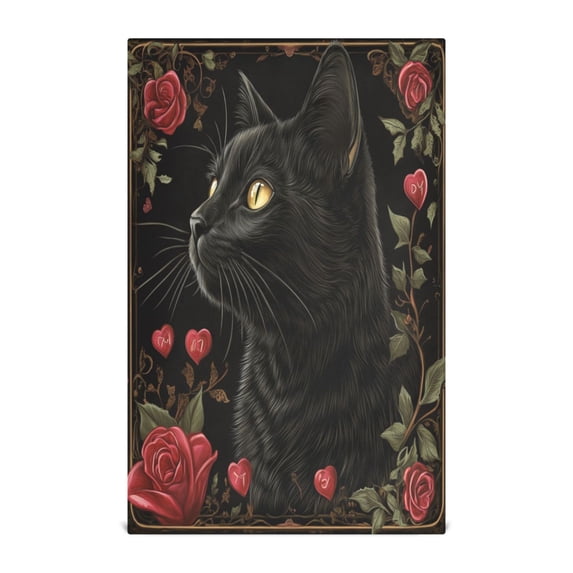 WOBOGO Red Rose Black Cat Pattern Kitchen Towel 6 Piece Large Cotton Dishcloth Premium Absorbency Set with Hanging Loop