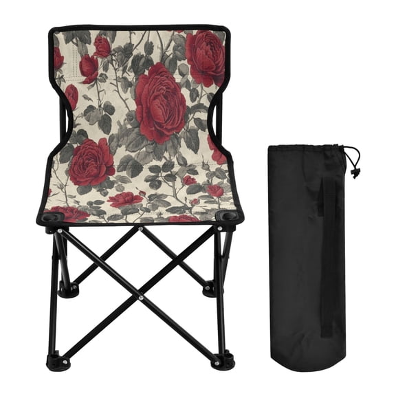 WOBOGO Red Rose Camping Chair Convenient Four Corner Backrest Folding Stool Can Hold Up to 220lbs