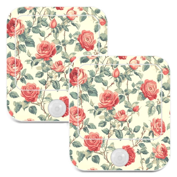 WOBOGO Red Rose Night Light Lamp with Smart Sensor Dusk to Dawn Sensor 0.6W Plug-in 2-Pack