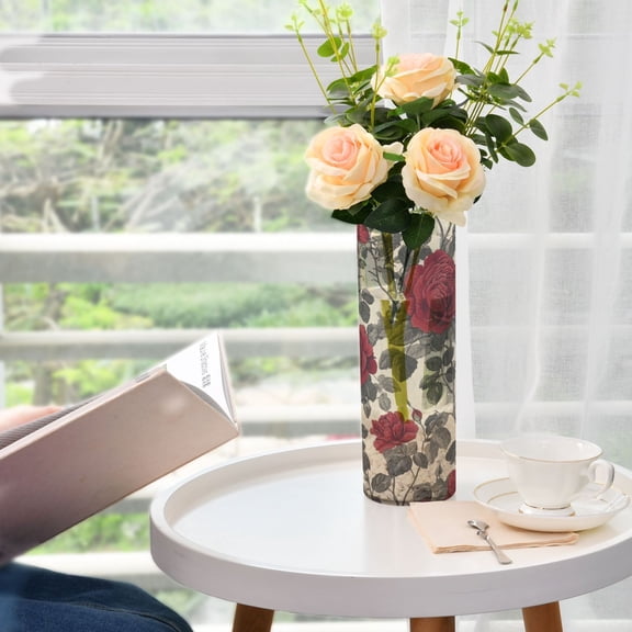 WOBOGO Red Rose Plastic Vase Home or Wedding Decoration Centerpiece Unbreakable 11.83.9in