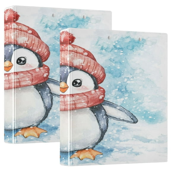 WOBOGO Red Scarf Penguin Pattern File Folders Extra Large Capacity to Hold 200 Sheets of Documents Hard Shell Ring Binder for School Home Office
