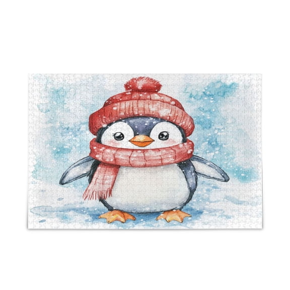 WOBOGO Red Scarf Penguin Pattern Puzzle Challenge 500 Piece Jigsaw Suitable for Game Night Finished Size 20.5 x 14.9in