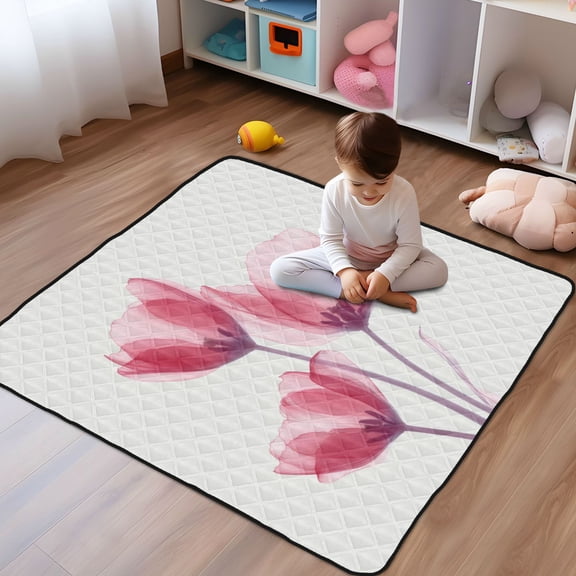 WOBOGO Red Tulips Baby Playmats Extra Large Waterproof Rollable Activity Pads for Toddlers 5050inch