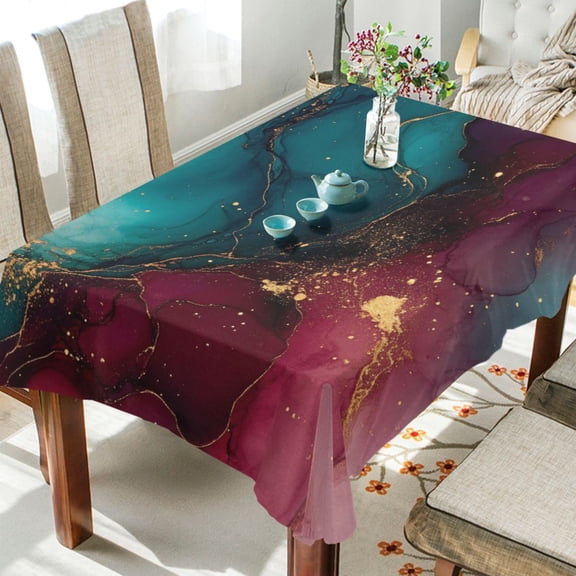 WOBOGO Red and Green Gilt Pattern Square Tablecloth 54×54in Polyester Fabric Tablecloth Washable Dust Resistant Wrinkle Resistant
