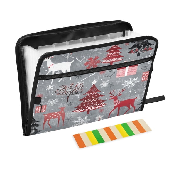 WOBOGO Red and White Christmas Tree Patterns Expanding File Folder Letter Size Accordion Filing Organizer 13 Pocket Separate Organ Pocket