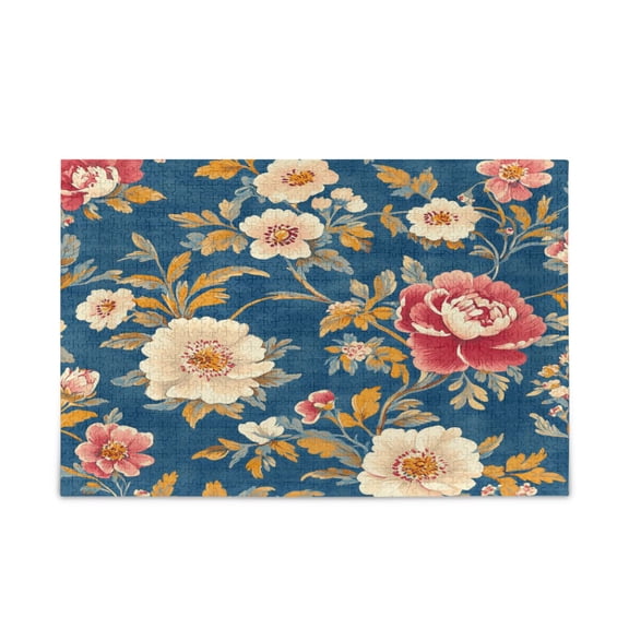 WOBOGO Red and White Flowers on Blue Background Puzzle Challenge 500 Piece Jigsaw Suitable for Game Night Finished Size 20.5 x 14.9in