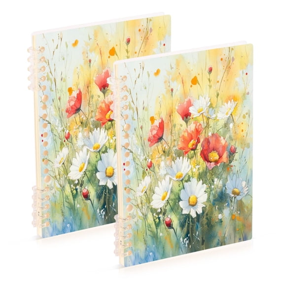 WOBOGO Red and White Wildflowers Notebook College Horizontal Grid Paper Ink Spill Resistant Water Resistant Cover 8.3x5.7x0.4in
