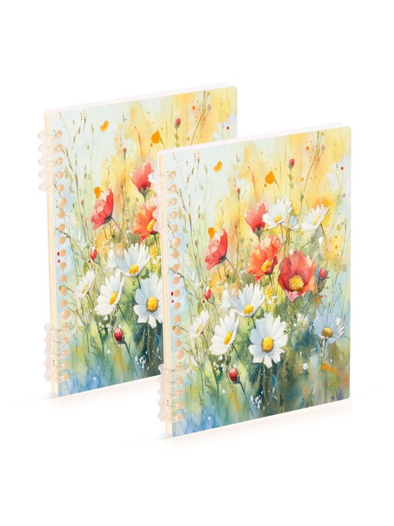 Red and White Wildflowers Notebook College Horizontal Grid Paper Ink Spill Resistant Water Resistant Cover 8.3x5.7x0.4in