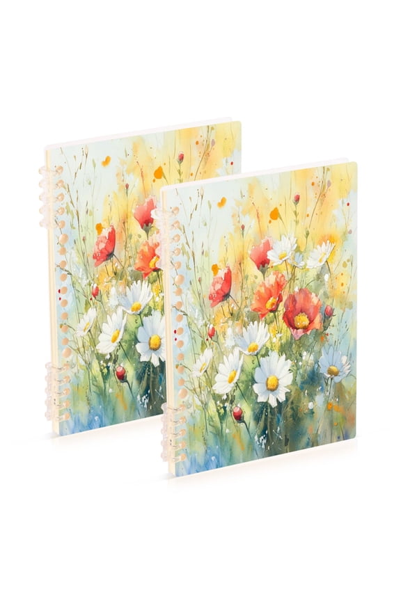 WOBOGO Red and White Wildflowers Notebook College Horizontal Grid Paper Ink Spill Resistant Water Resistant Cover 8.3x5.7x0.4in