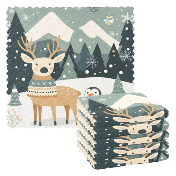 WOBOGO Reindeer Penguin Pattern Kitchen Towels 6pcs Ultra Soft Absorbent Quick Drying Dish Cloths 1111inch