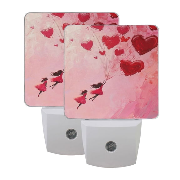 WOBOGO Release Red Heart Balloon LED Night Light 2 Pcs Set 0.5 Watt Wall Plug in Dusk to Dawn Automatic Switch Soft White Light