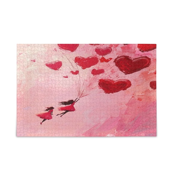 WOBOGO Release Red Heart Balloon Puzzle Challenge 500 Piece Jigsaw Suitable for Game Night Finished Size 20.5 x 14.9in