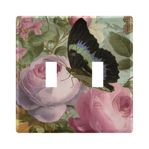 WOBOGO Retro Butterfly 2-hole Switch Plates PC Flame Retardant Plastic Material Glossy Finish Smooth Touch 4.56x4.48x0.27in