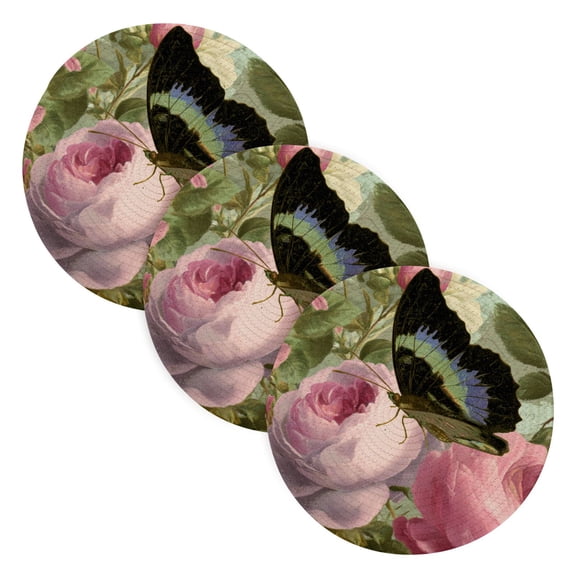 WOBOGO Retro Butterfly Coil Placemats 3pcs Resistant Hot Pads Mat for Table Counter Cooking Potholder 15in
