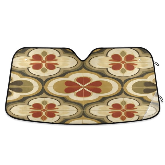 WOBOGO Retro Carpet Car Windshield Sunshades Autopilot Lightweight Accordion Sun Visor 53×23.5in