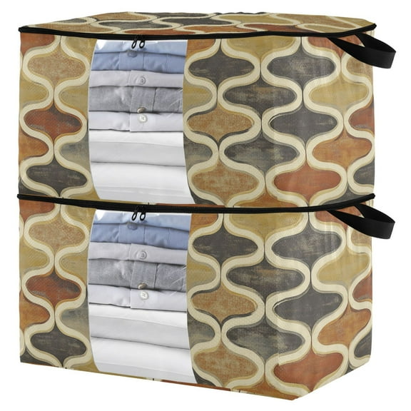 WOBOGO Retro Carpet Clothes Storage 2Pack Foldable Thick Fabric Blanket Organizer Bag with Handle 21.65×13.78×12.4in