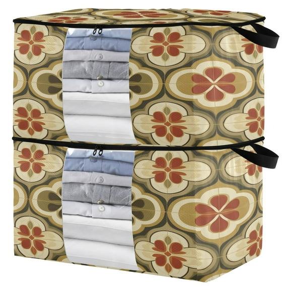 WOBOGO Retro Carpet Clothes Storage 2Pack Foldable Thick Fabric Blanket Organizer Bag with Handle 21.65×13.78×12.4in