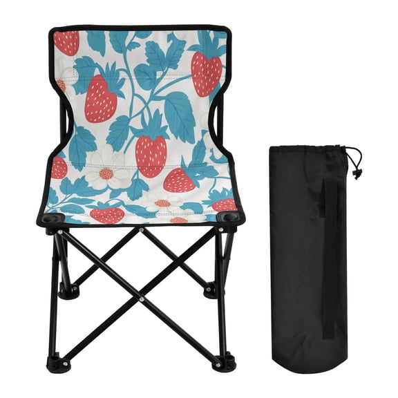 WOBOGO Retro Strawberry and Daisy Pattern Camping Chair Convenient Four Corner Backrest Folding Stool Can Hold Up to 220lbs