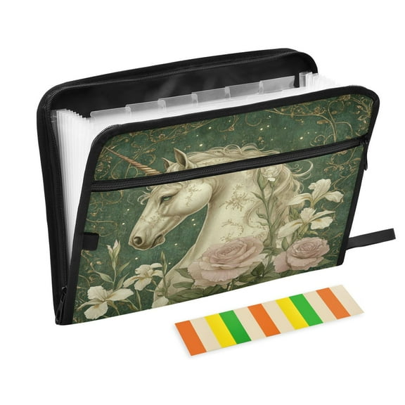 WOBOGO Retro Unicorn Expanding File Folder Letter Size Accordion Filing Organizer 13 Pocket Separate Organ Pocket