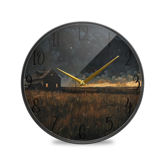 WOBOGO Rice Paddies Covered with Stars at Night Acrylic Wall Clock Battery Operated 11.9in Silent No Tick Bedroom Living Room Office Classroom Decoration