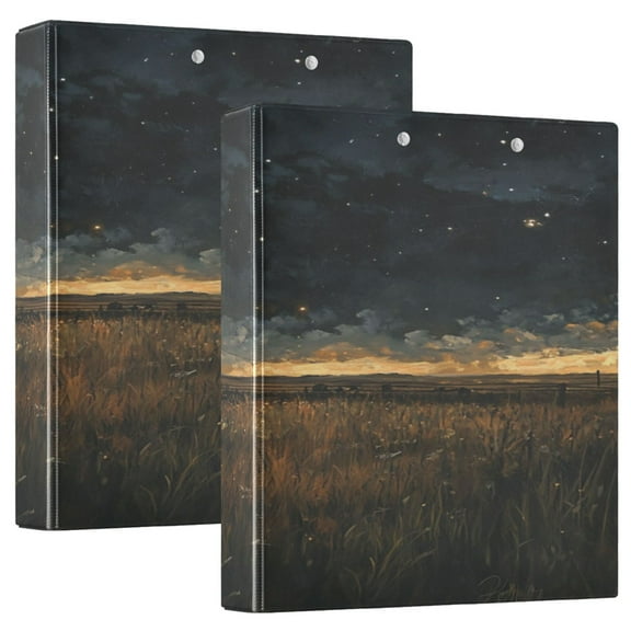 WOBOGO Rice Paddies Covered with Stars at Night File Folders Extra Large Capacity to Hold 200 Sheets of Documents Hard Shell Ring Binder for School Home Office