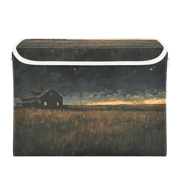 WOBOGO Rice Paddies Covered with Stars at Night Large Collapsible Storage Box Flip Lid Fabric Decorative Organizer Container Basket with Handles 16.512.611.8in