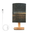 thumbnail image 1 of WOBOGO Rice Paddies Covered with Stars at Night Bedroom Table Lamp USB Power Connector Wooden Base Round Linen Shade For Living Room Desk, 1 of 7