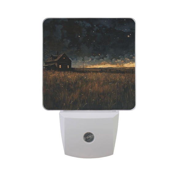 WOBOGO Rice Paddies Covered with Stars at Night LED Night Light 2 Pcs Set 0.5 Watt Wall Plug in Dusk to Dawn Automatic Switch Soft White Light