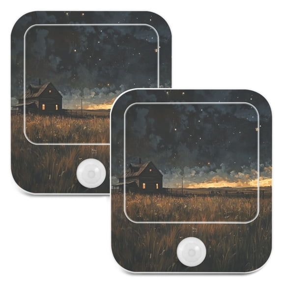 WOBOGO Rice Paddies Covered with Stars at Night Night Light Lamp with Smart Sensor Dusk to Dawn Sensor 0.6W Plug-in 2-Pack